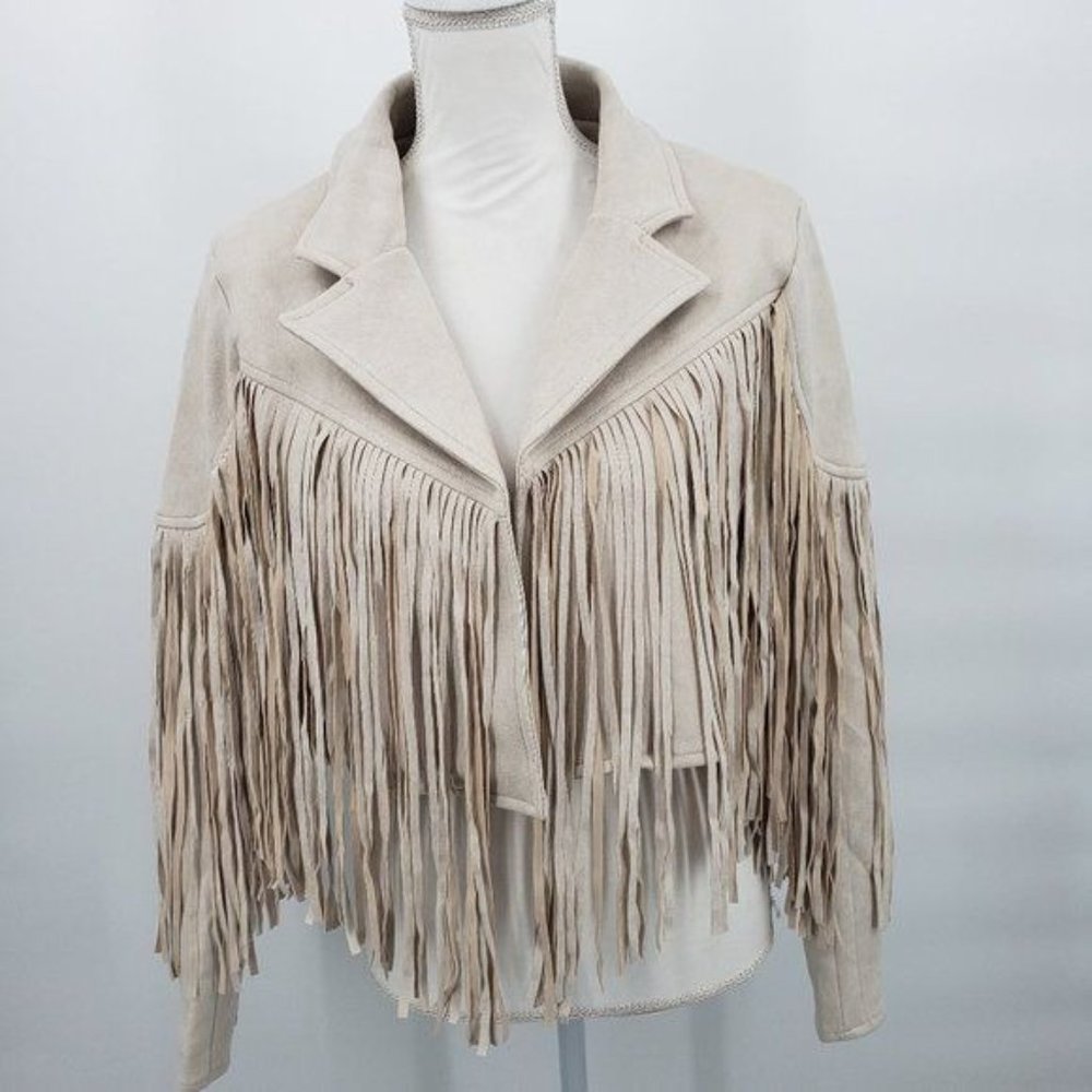 VEVERET Fringe Jacket Cream Faux Suede Moto Western Rodeo Bolero NWT - Picture 4 of 12
